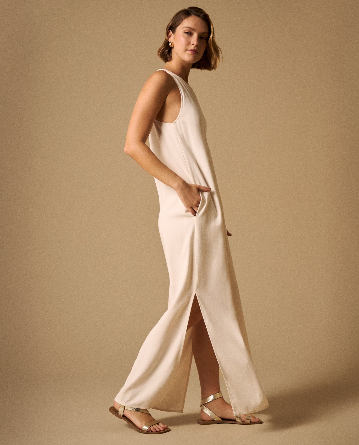 Vestido Maxi Blanco con Abertura Lateral - Blanco