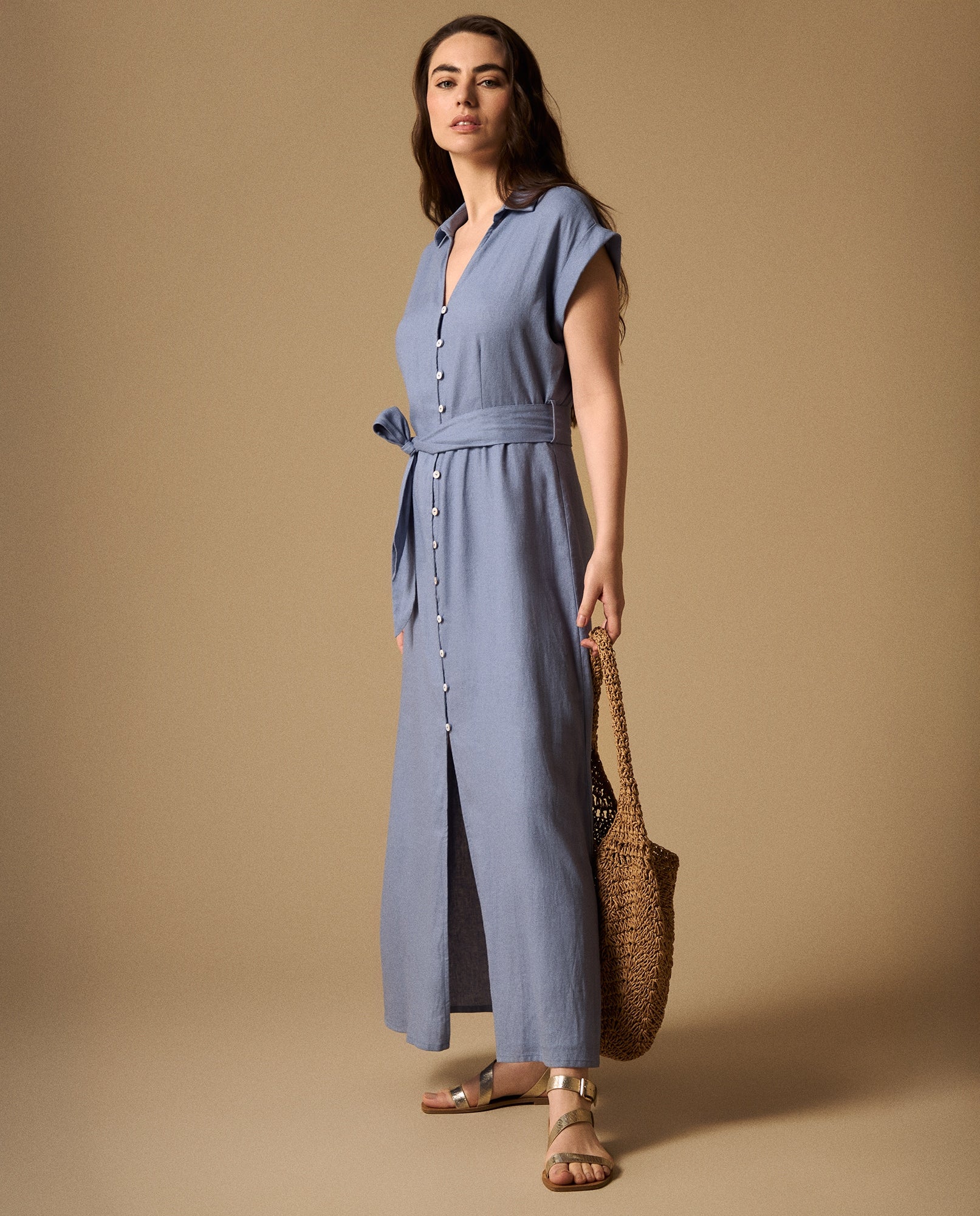Vestido Camisero Azul con Cinturón Incluido - Azul 34_199G004_AZU174015_0