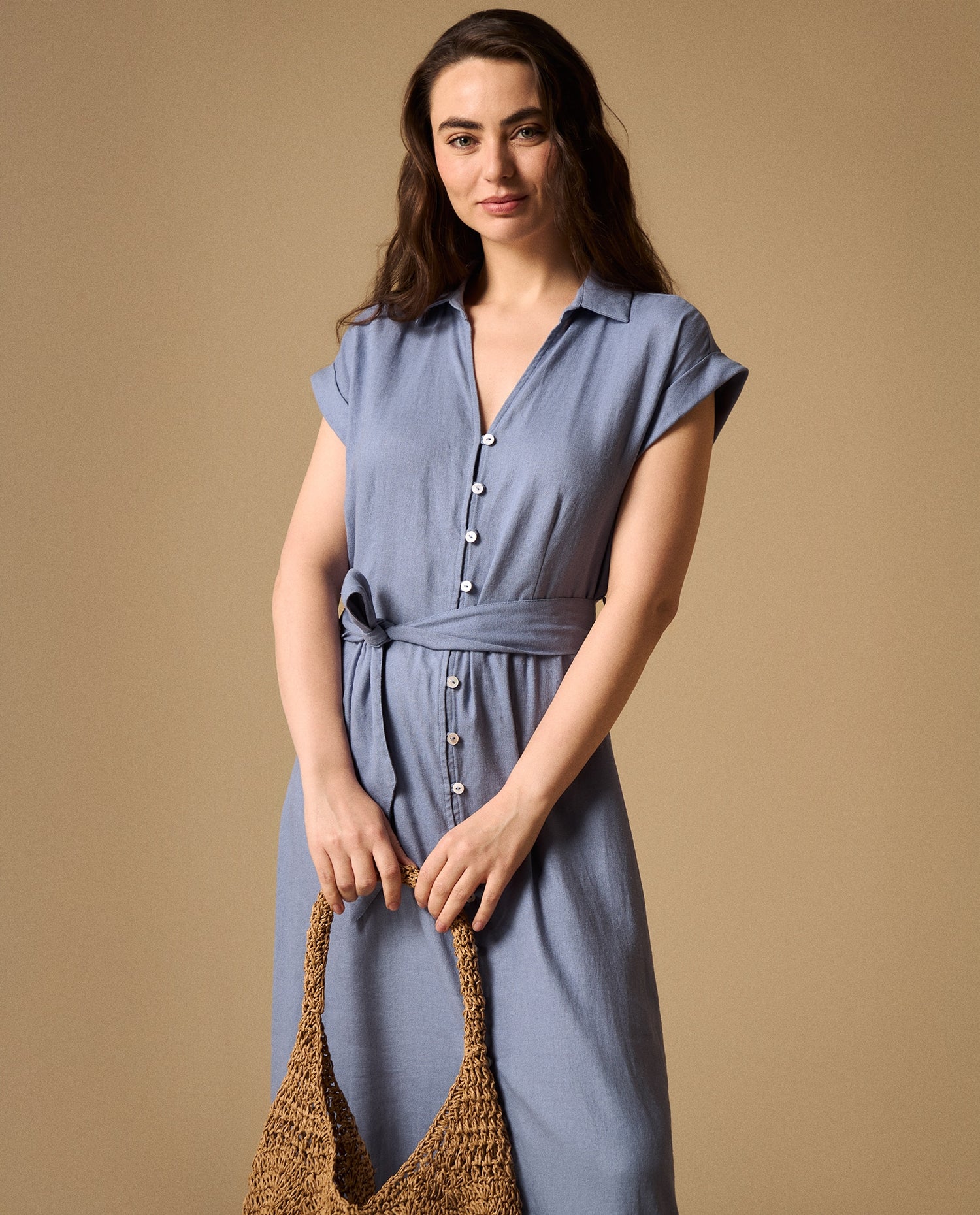 Vestido Camisero Azul con Cinturón Incluido - Azul
