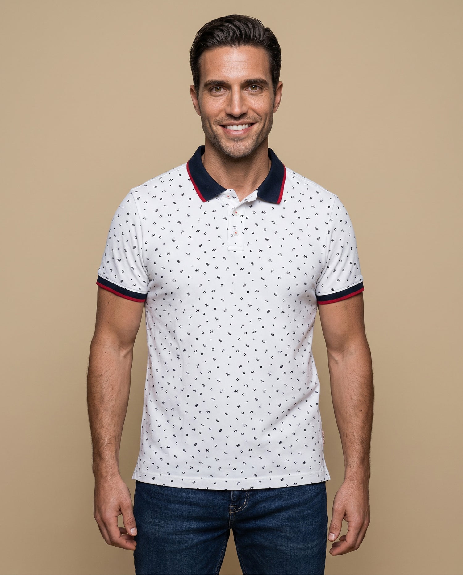 Polo estampado geométrico ajustado - Blanco