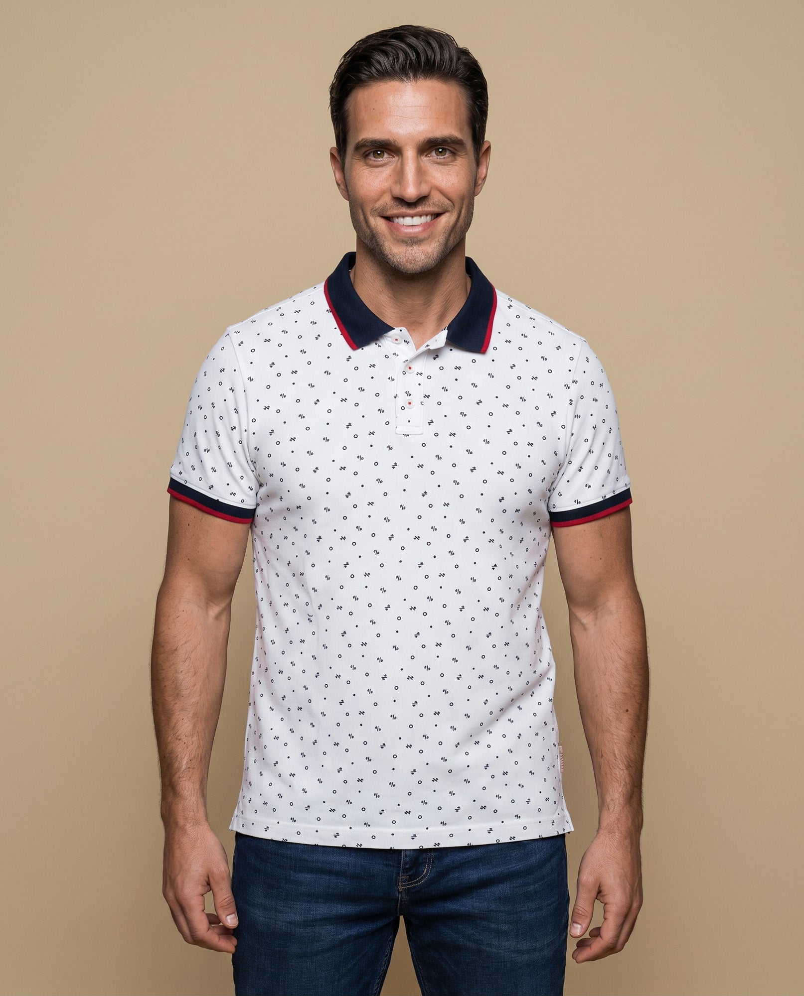 Polo estampado geométrico ajustado - Blanco 34_301E320_BLA110601_0