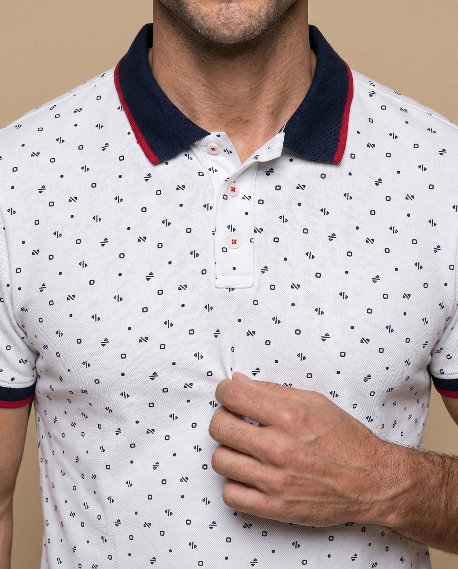 Polo estampado geométrico ajustado - Blanco