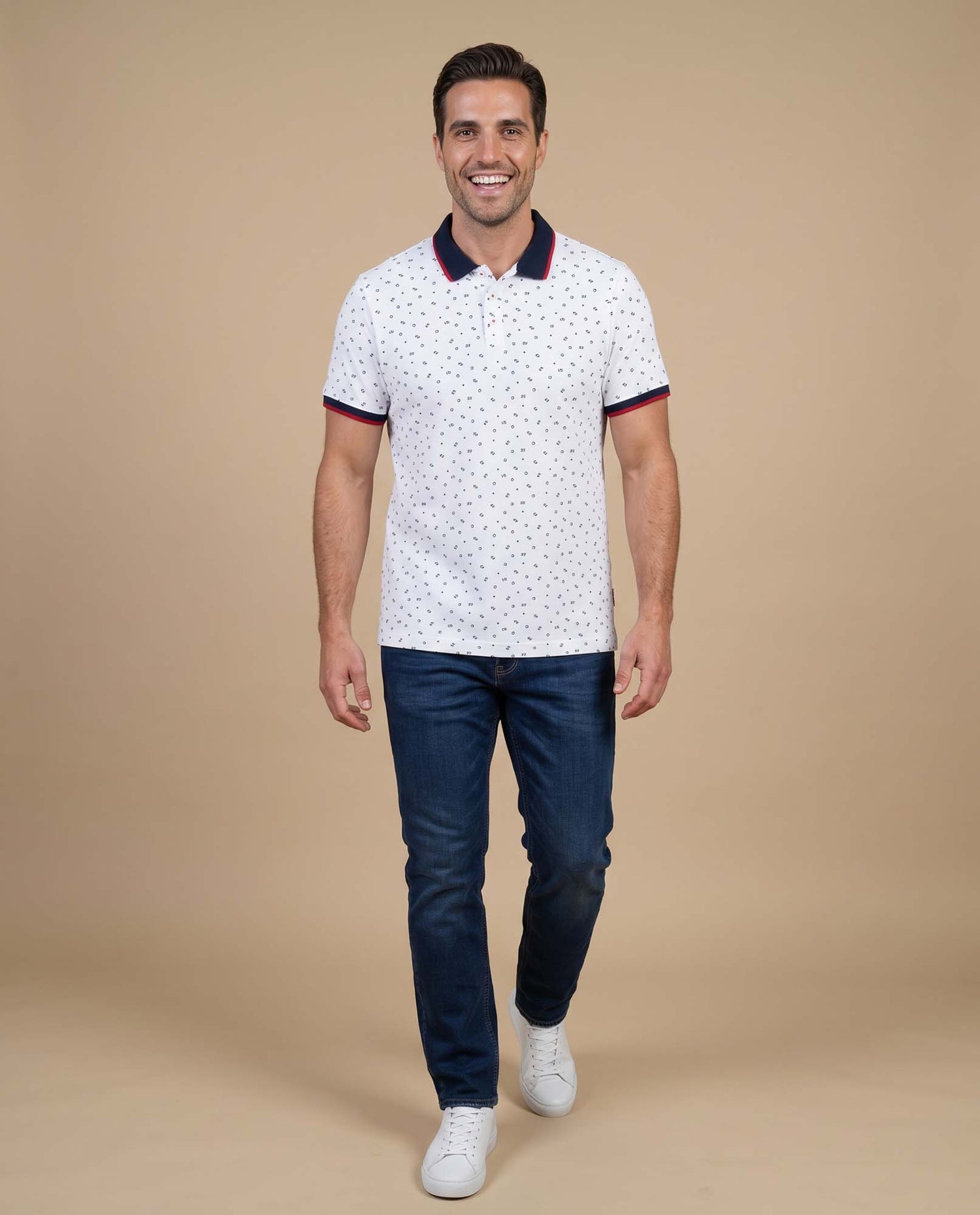 Polo estampado geométrico ajustado - Blanco