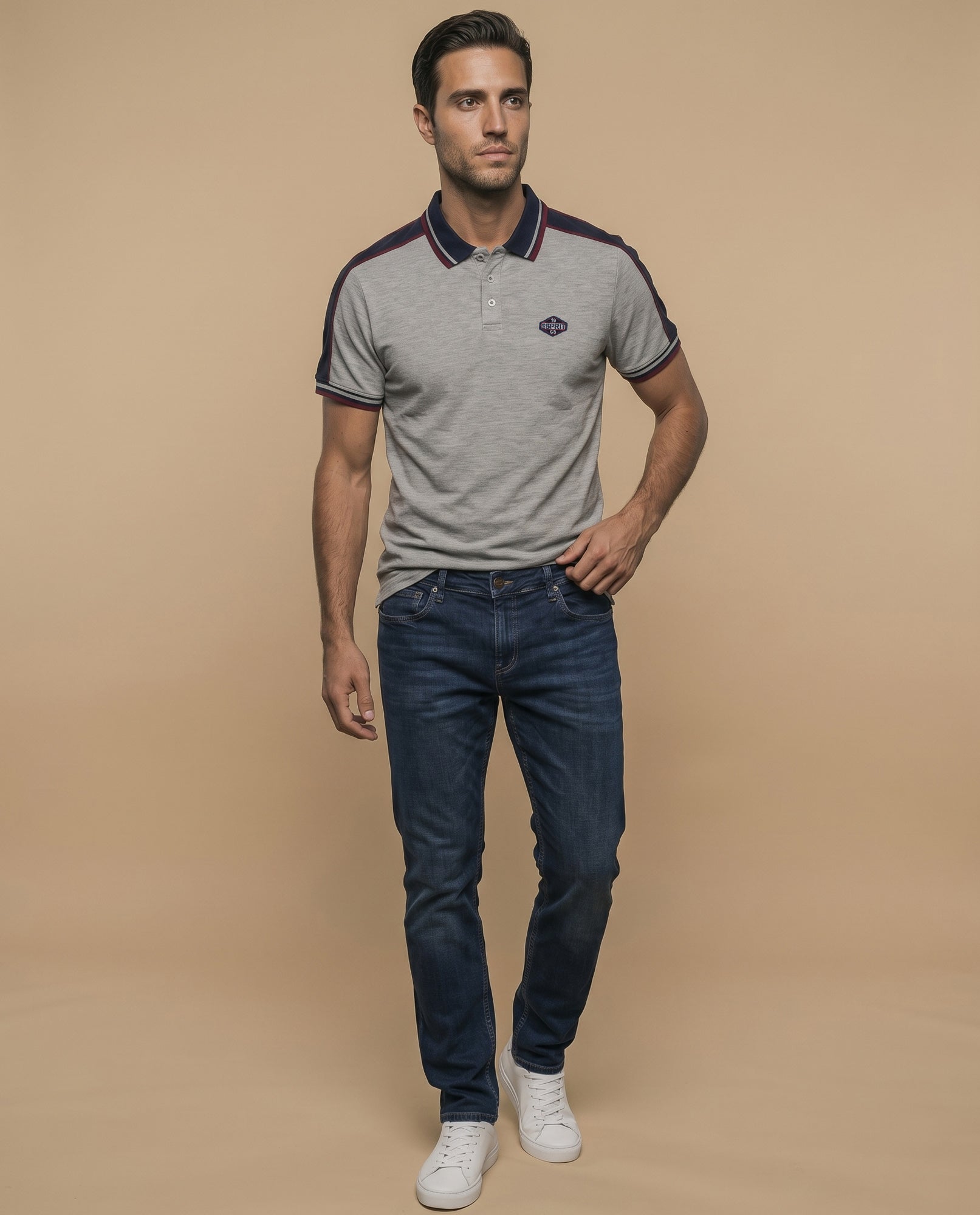 Polo regular bordado clásico hombre - Gris 34_305E317_GRI146408_5