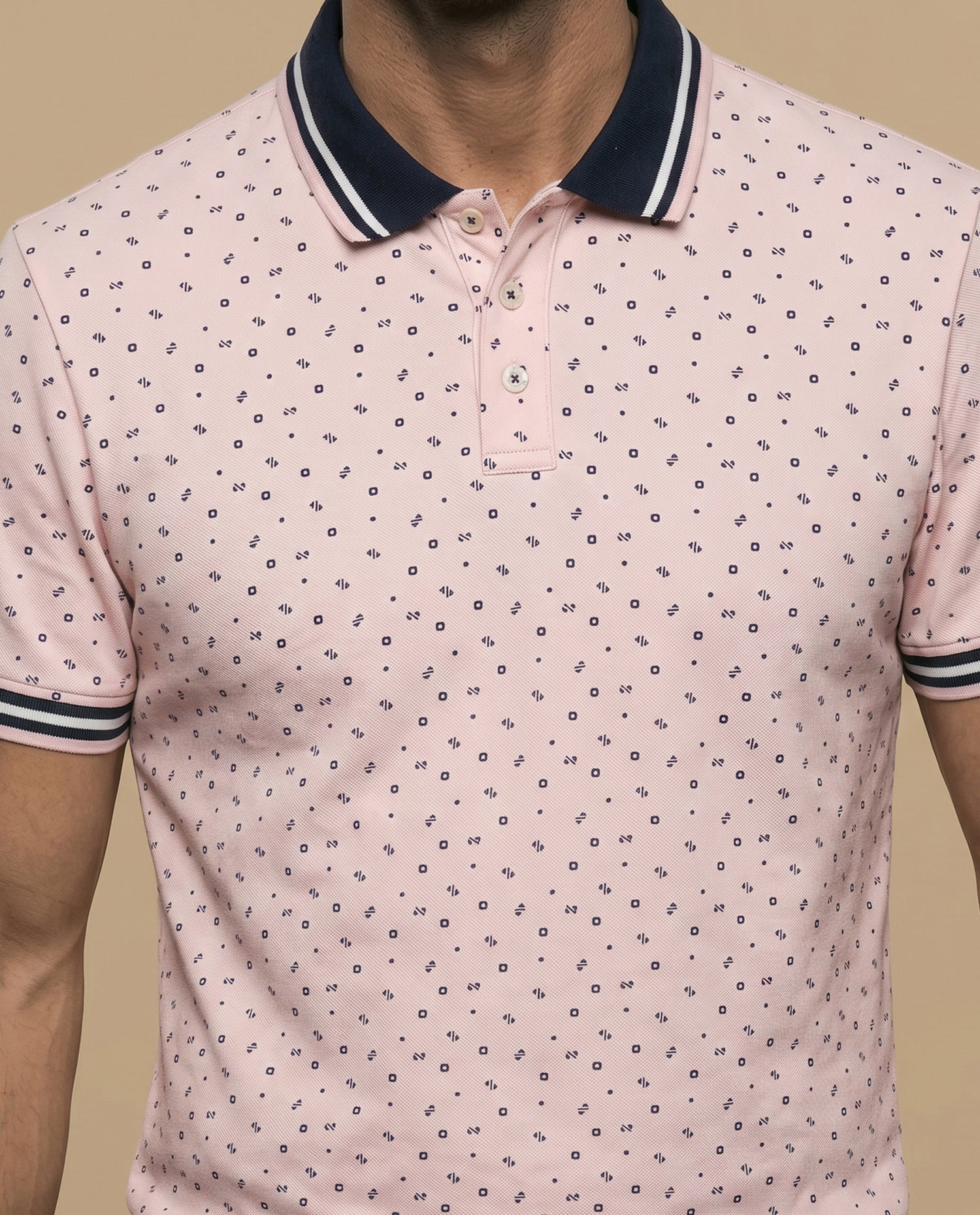 Polo estampado geométrico manga corta - Rosa