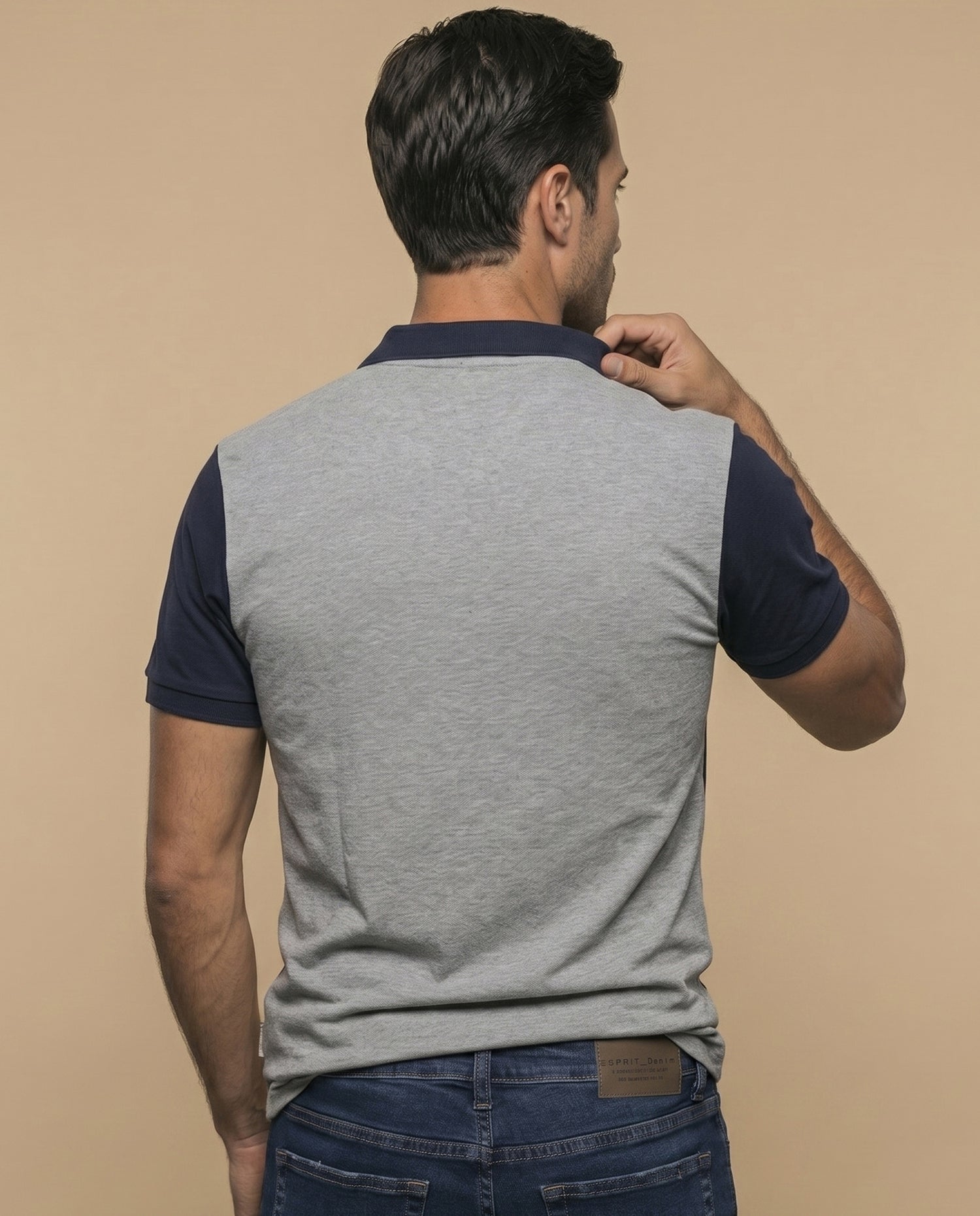 Polo manga corta bicolor con franja diagonal para hombre - Gris