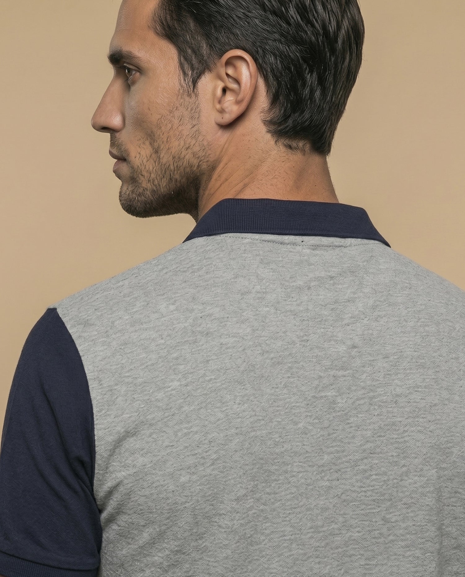 Polo manga corta bicolor con franja diagonal para hombre - Gris