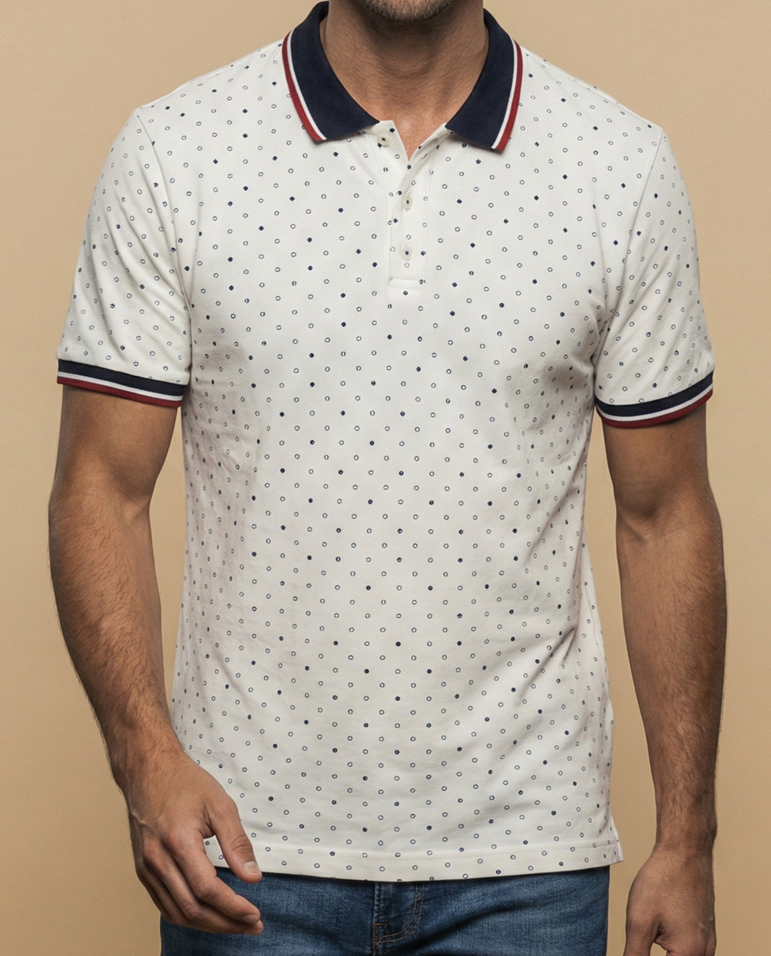 Polo manga corta con estampado geométrico - Crudo