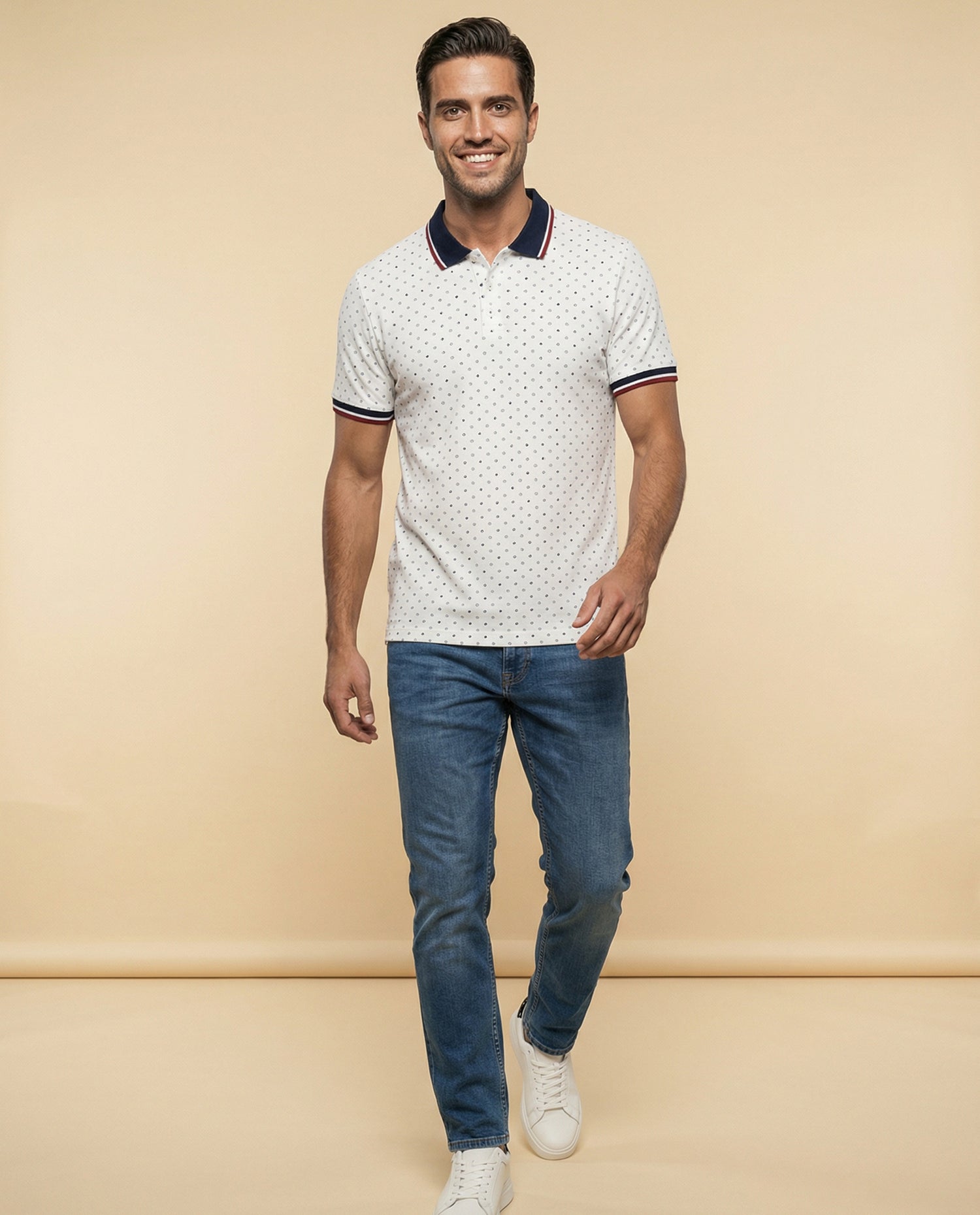 Polo manga corta con estampado geométrico - Crudo