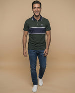 Polo manga corta con franja horizontal y cuello contrastado para hombre - Verde
