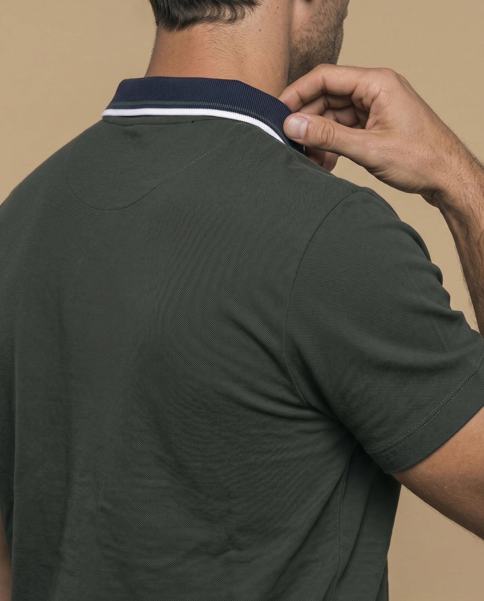 Polo manga corta con franja horizontal y cuello contrastado para hombre - Verde 34_305E347_VER190622_6