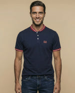 Polo manga corta cuello bomber con ribetes a rayas - Azul