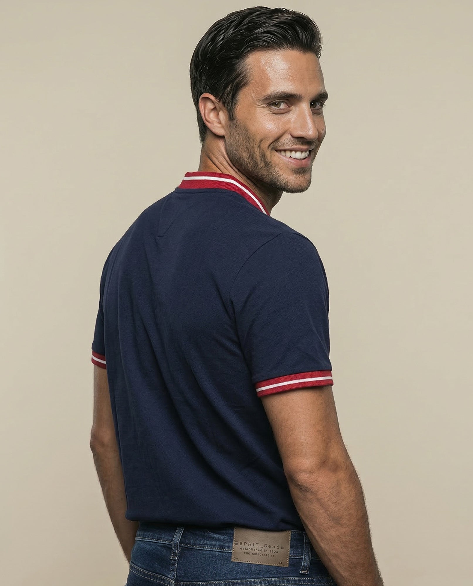 Polo manga corta cuello bomber con ribetes a rayas - Azul 34_305E349_AZU184718_4