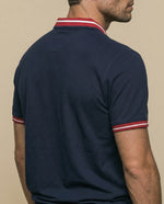 Polo manga corta cuello bomber con ribetes a rayas - Azul