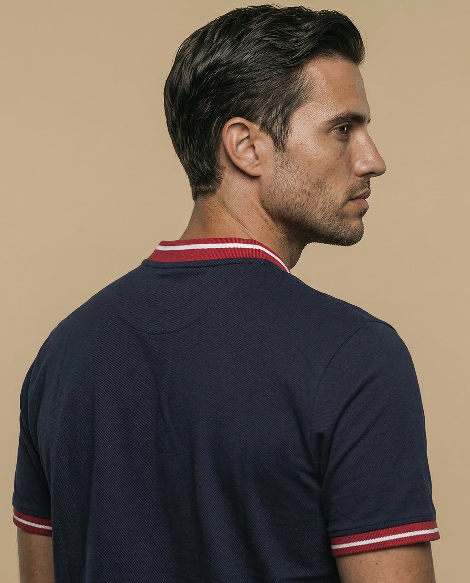 Polo manga corta cuello bomber con ribetes a rayas - Azul