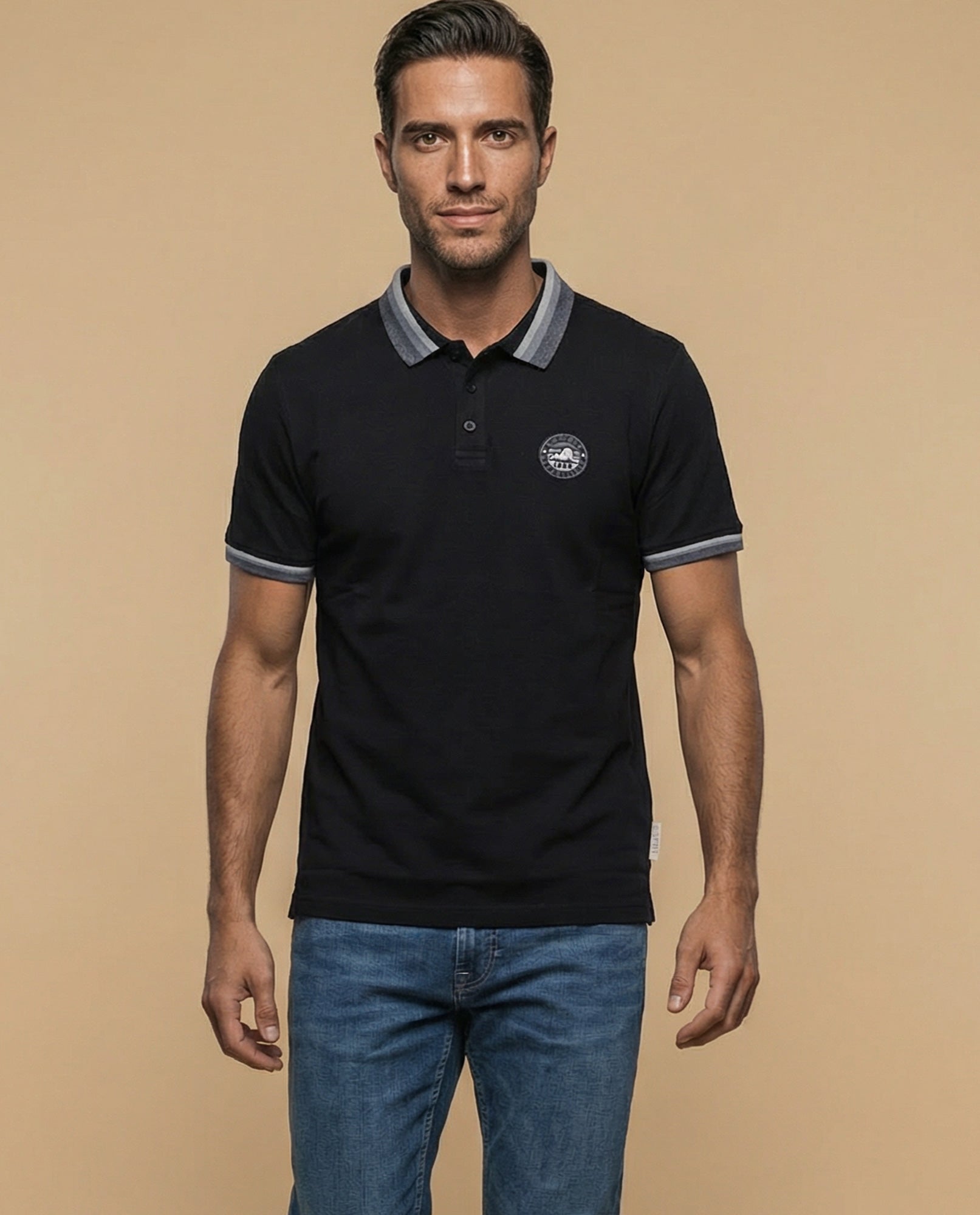 Polo manga corta con ribetes contrastantes para hombre - Negro 34_305E350_NEG190303_0
