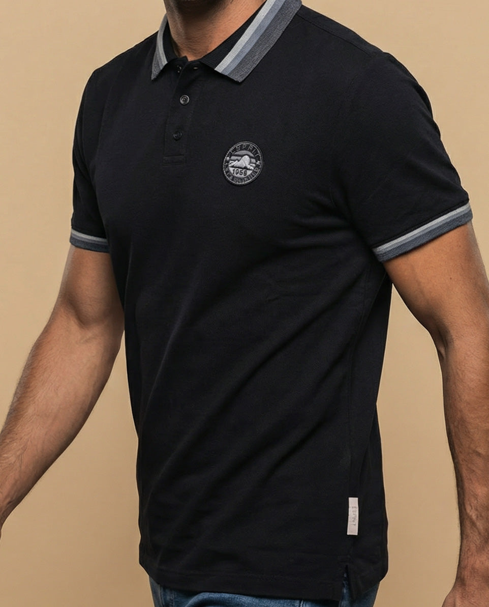 Polo manga corta con ribetes contrastantes para hombre - Negro 34_305E350_NEG190303_3