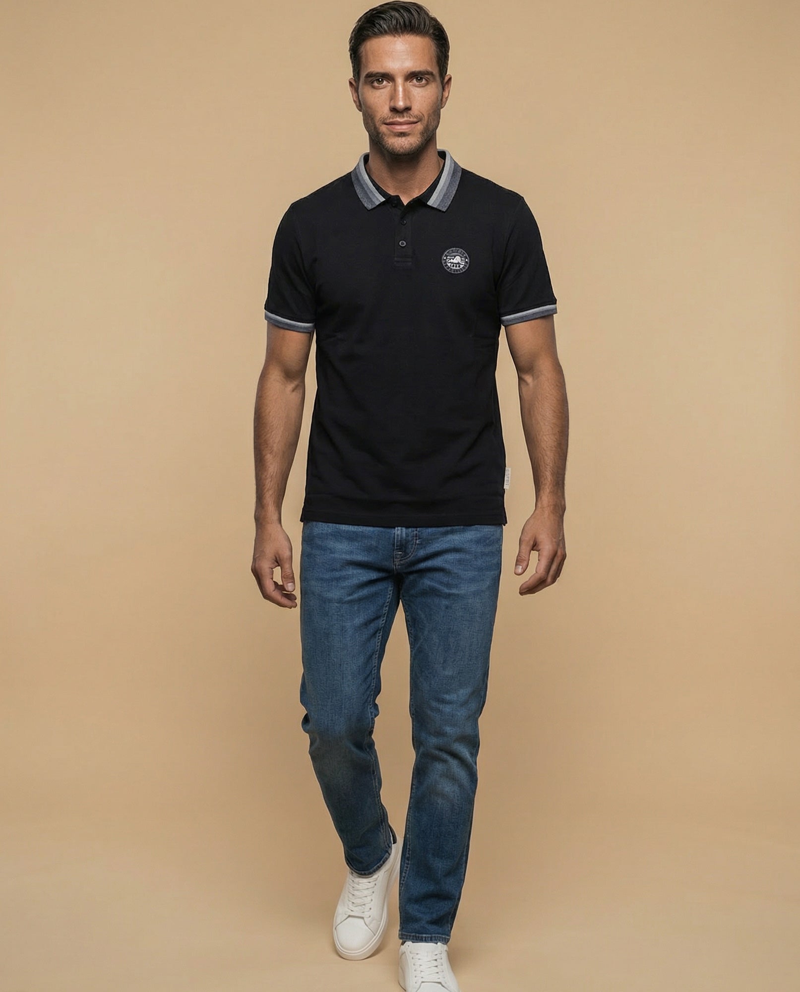 Polo manga corta con ribetes contrastantes para hombre - Negro 34_305E350_NEG190303_5