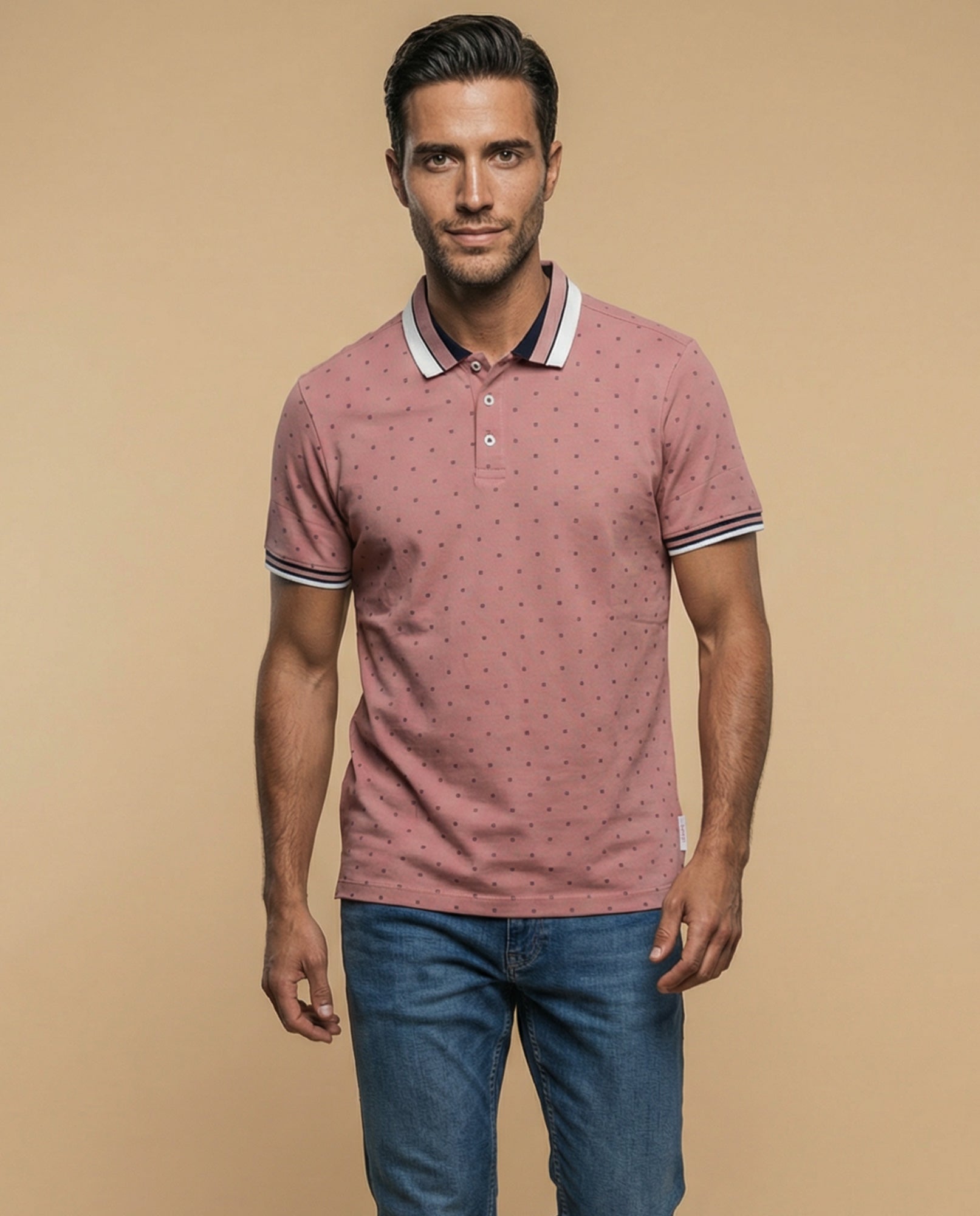 Polo manga corta con estampado de micromotivo geométrico para hombre - Rosa 34_305E351_ROS171929_0