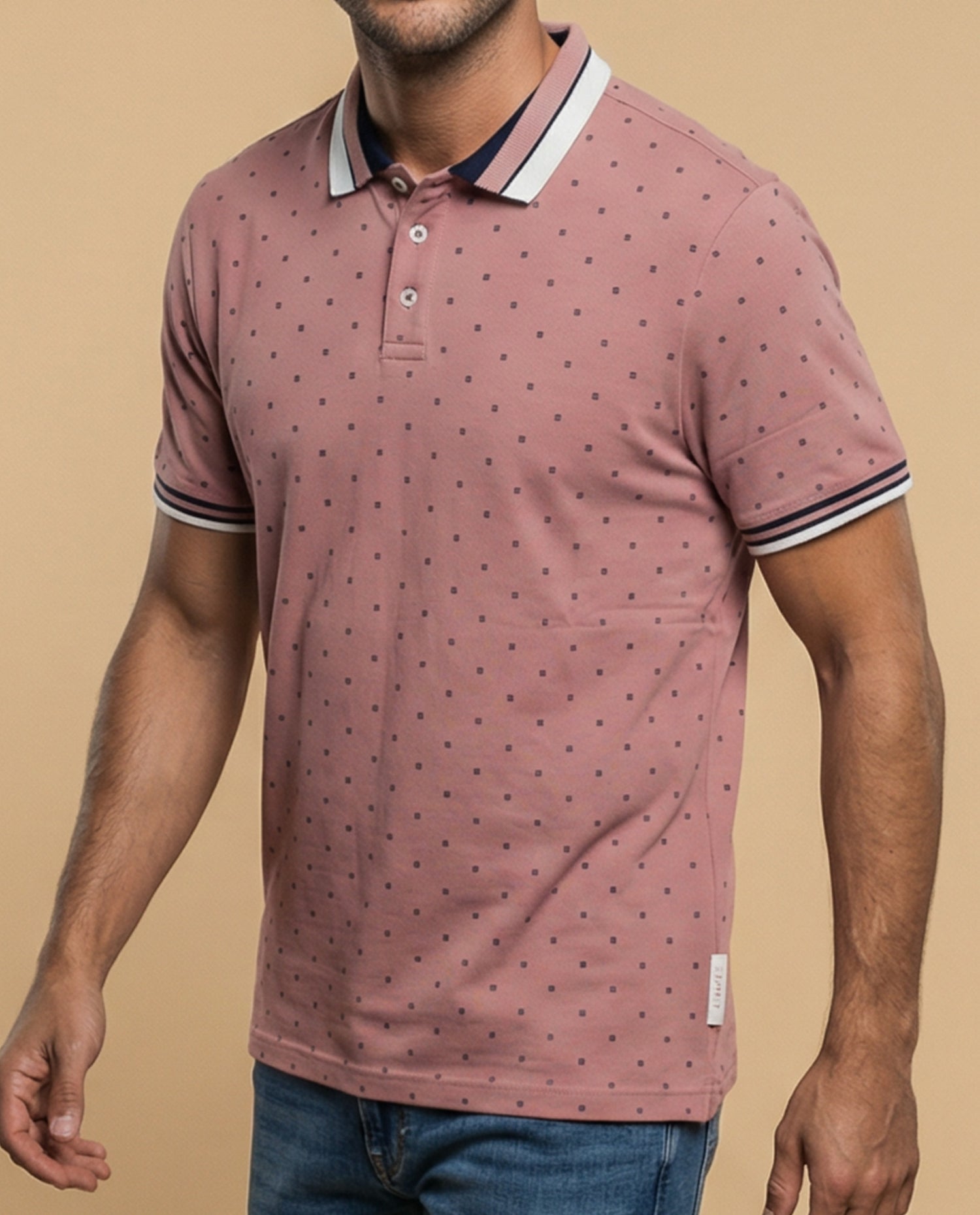 Polo manga corta con estampado de micromotivo geométrico para hombre - Rosa