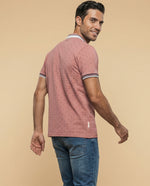Polo manga corta con estampado de micromotivo geométrico para hombre - Rosa