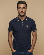 Polo manga corta con ribetes a rayas para hombre - Azul