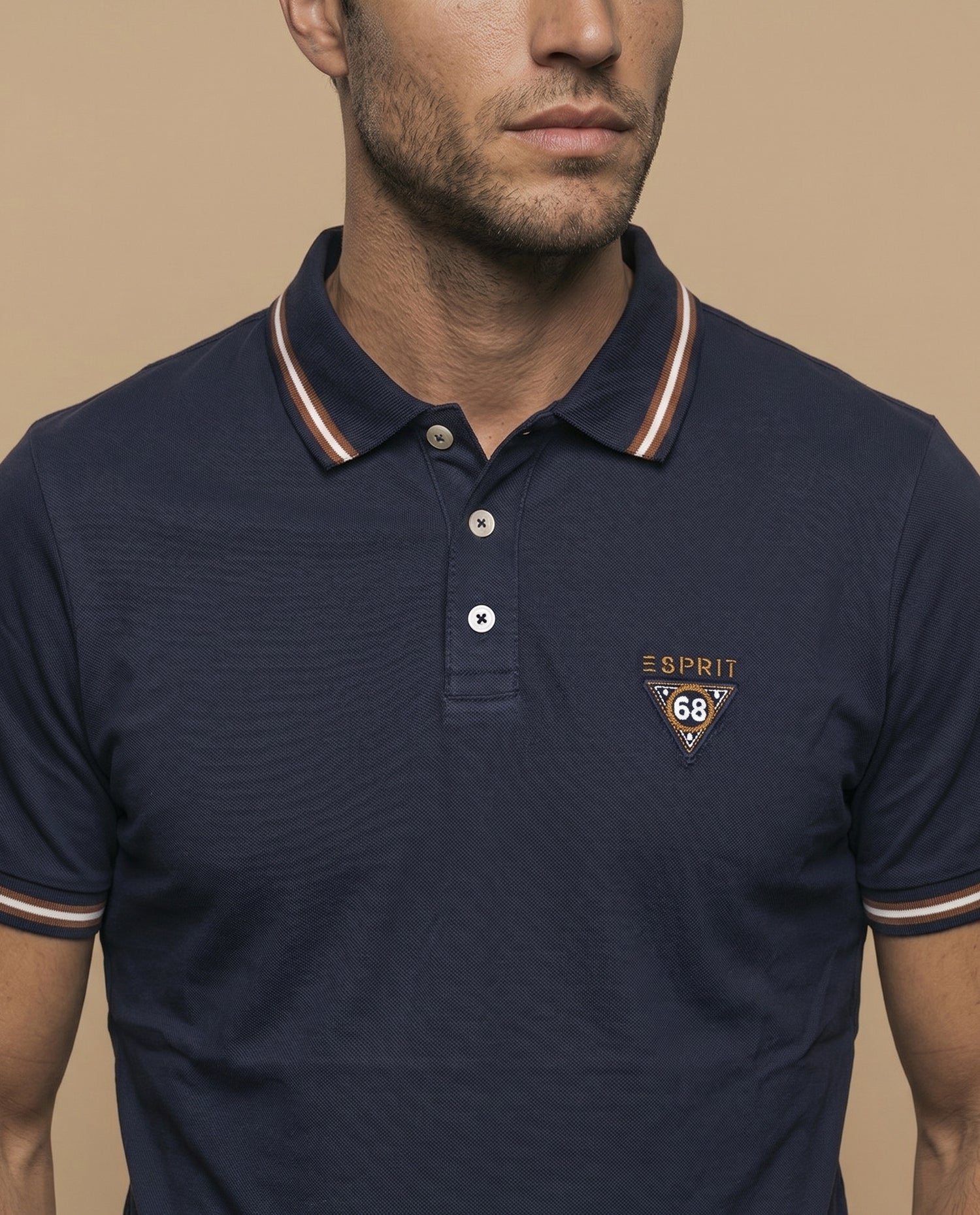 Polo manga corta con ribetes a rayas para hombre - Azul