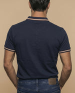 Polo manga corta con ribetes a rayas para hombre - Azul