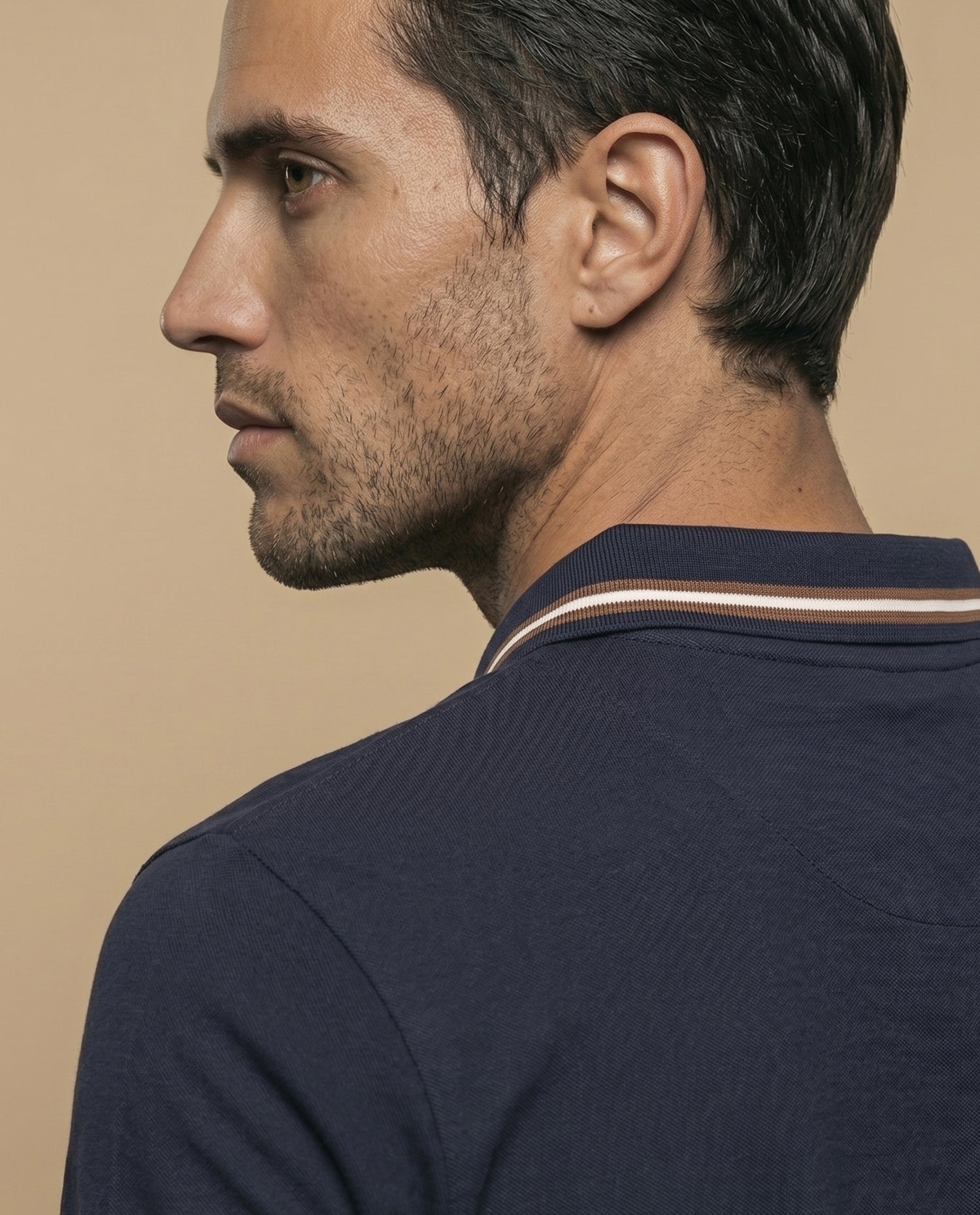 Polo manga corta con ribetes a rayas para hombre - Azul