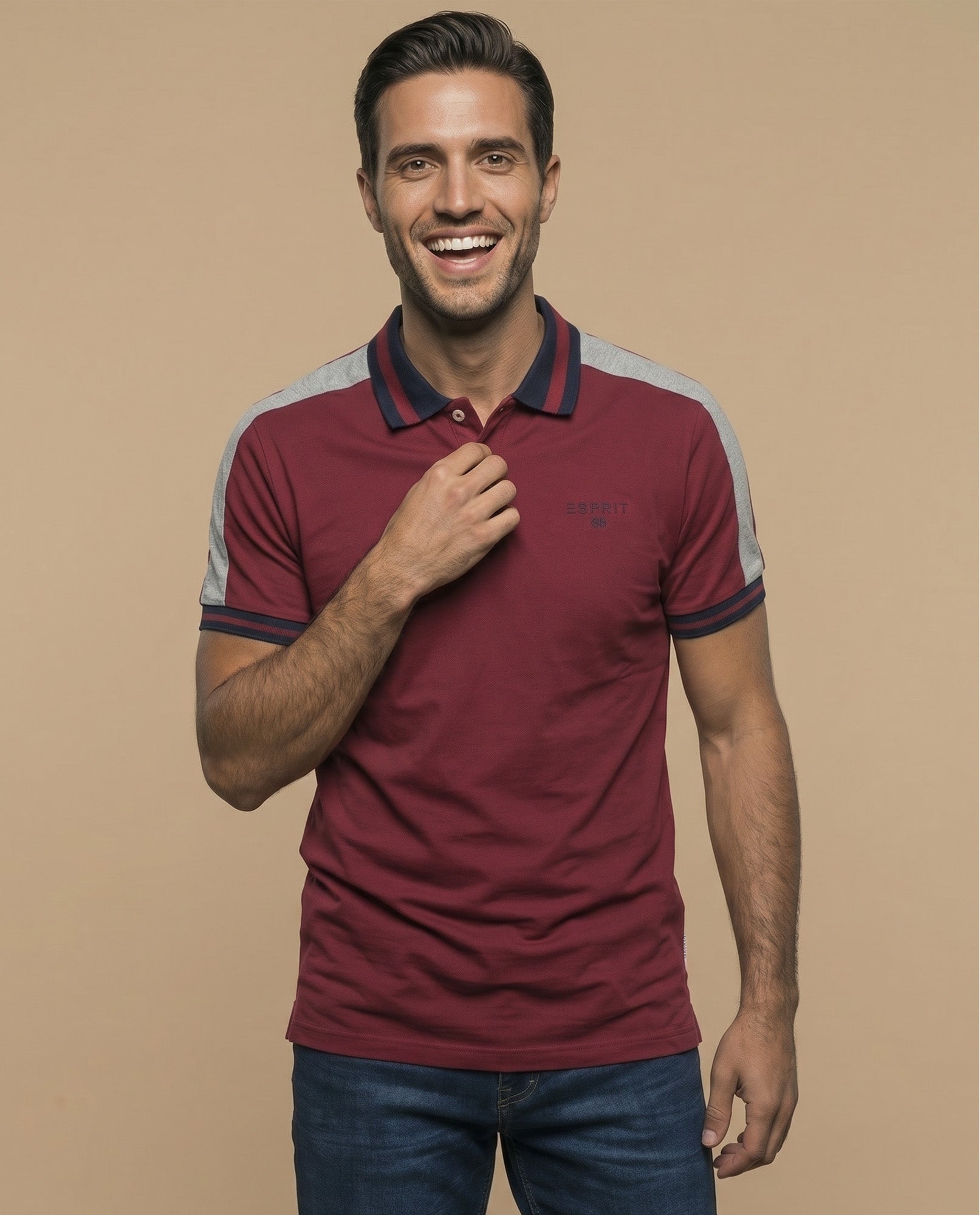 Polo manga corta con paneles contrastantes en hombros para hombre - Rojo 34_305E357_ROJ181659_0