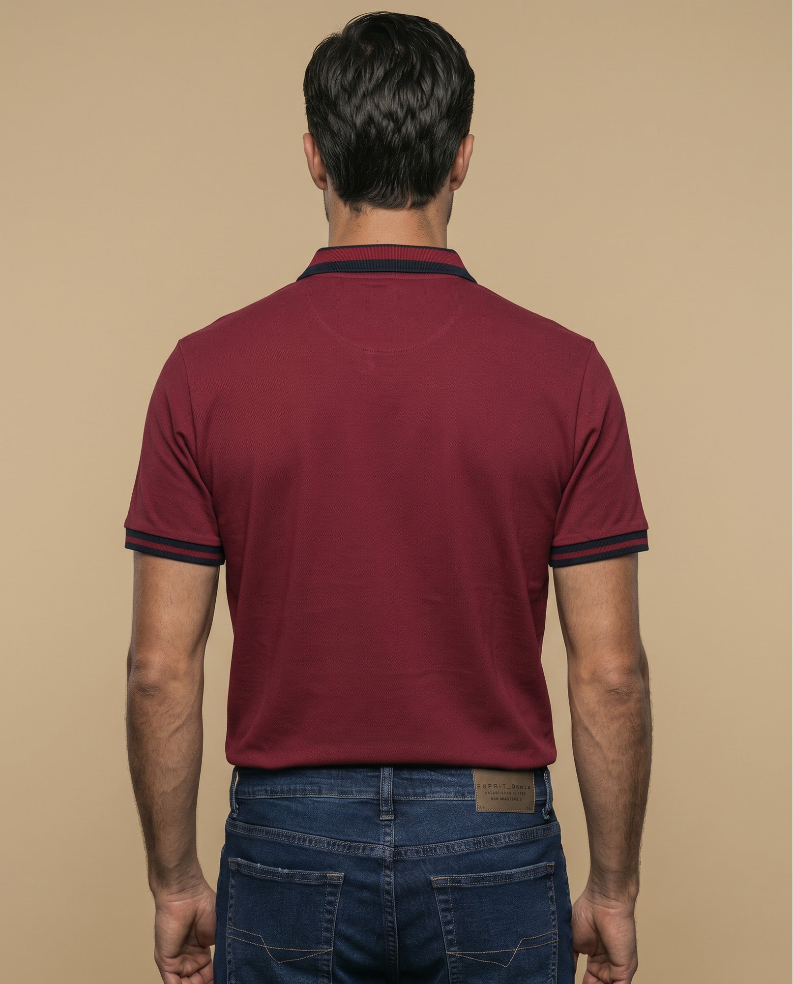 Polo manga corta con paneles contrastantes en hombros para hombre - Rojo 34_305E357_ROJ181659_4