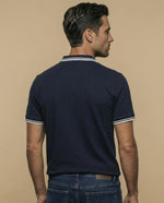 Polo manga corta con diseño de bloques y bordado en pecho - Azul