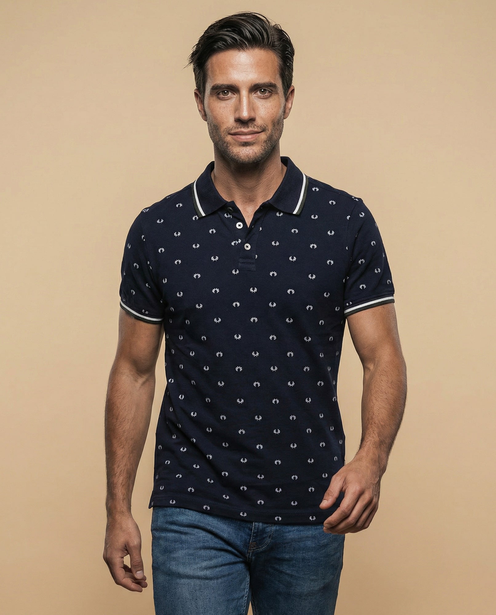 Polo manga corta con estampado all-over - Azul 34_305E360_AZU184930_0