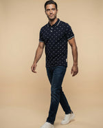 Polo manga corta con estampado all-over - Azul
