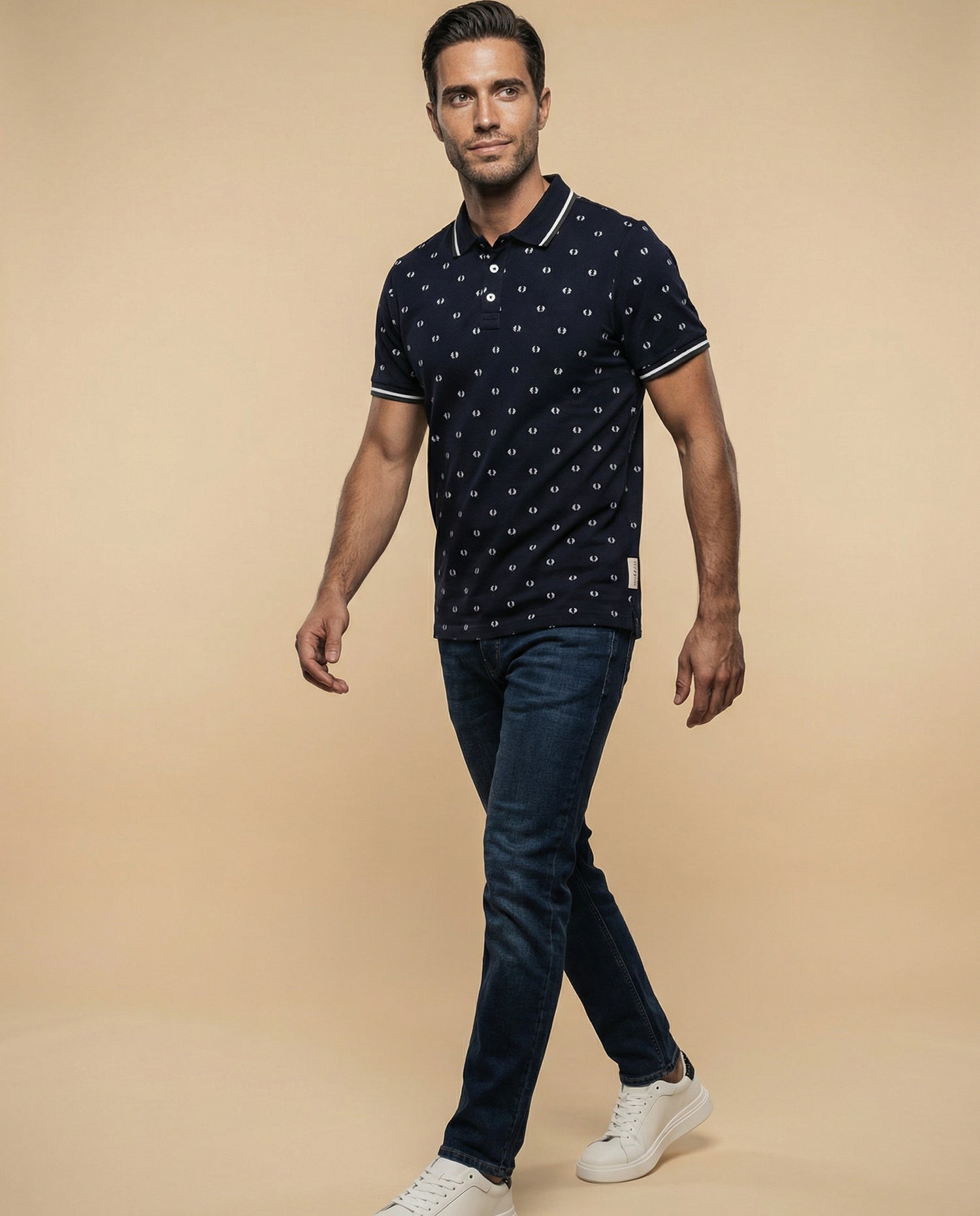 Polo manga corta con estampado all-over - Azul