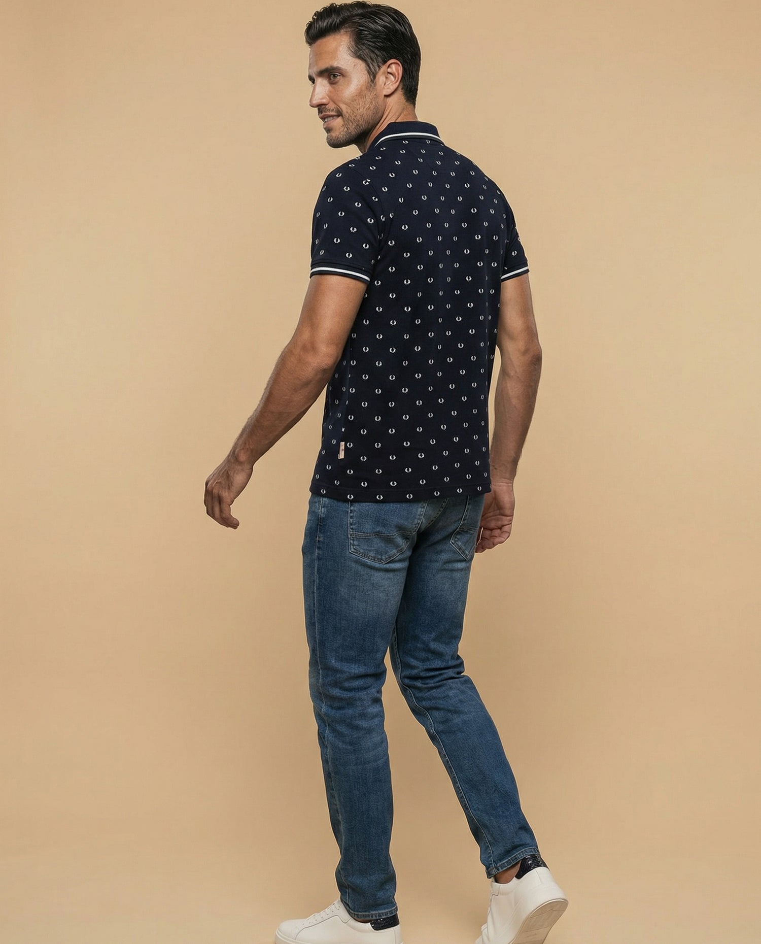 Polo manga corta con estampado all-over - Azul