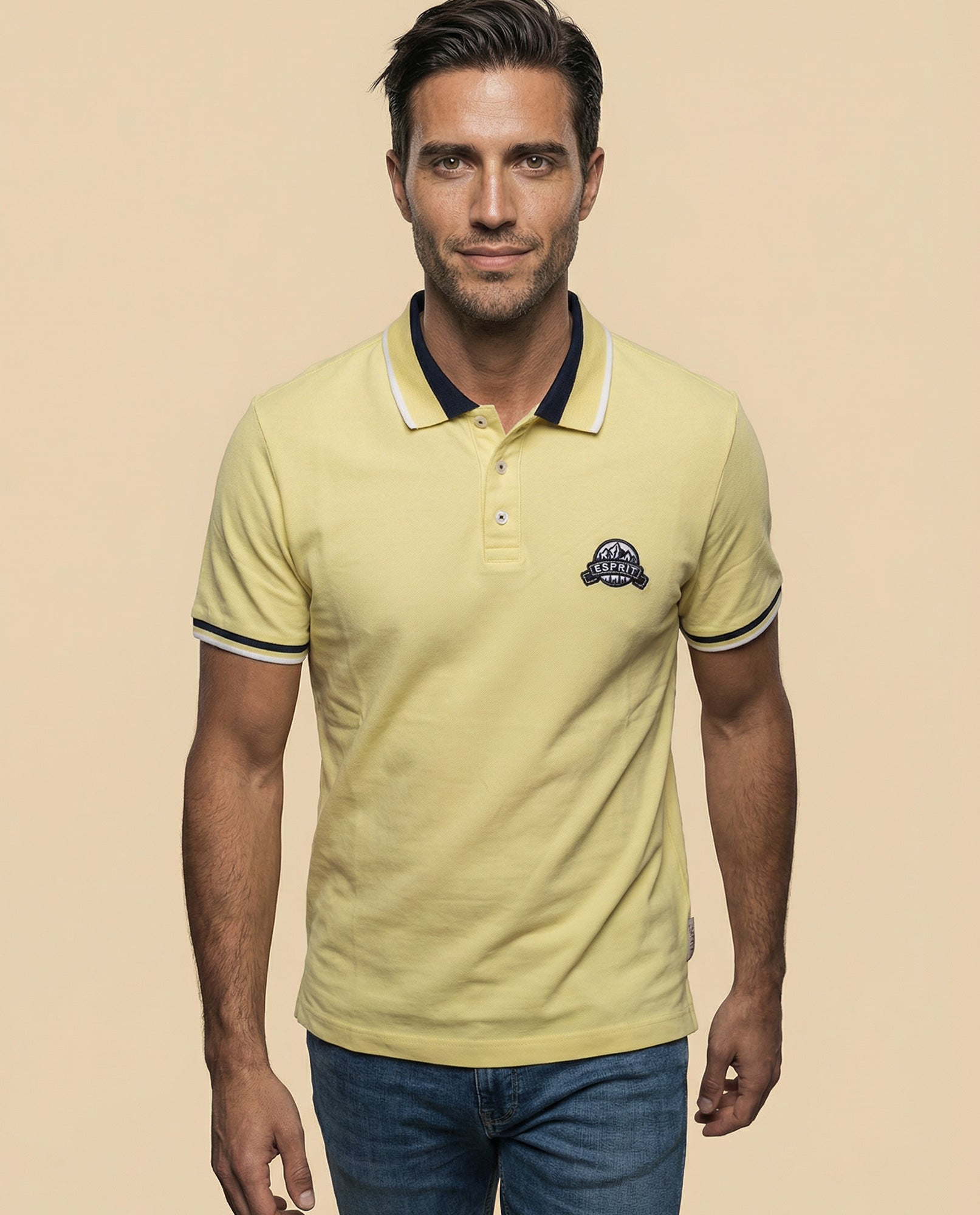 Polo manga corta con ribetes contrastantes para hombre - Amarillo 34_305E372_AMA130859_0