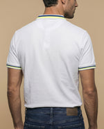 Polo azul bordado ajustado - Blanco
