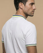 Polo azul bordado ajustado - Blanco