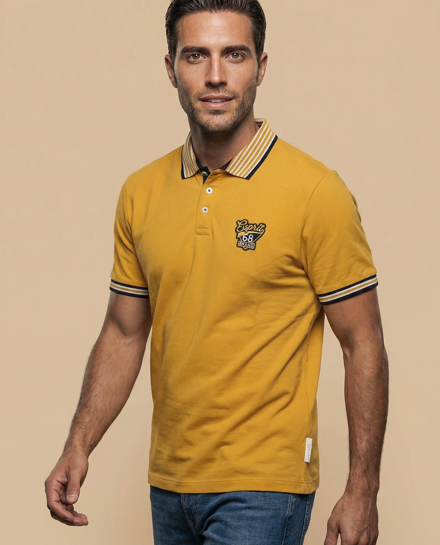 Polo deportivo manga corta con bordado y ribetes - Amarillo
