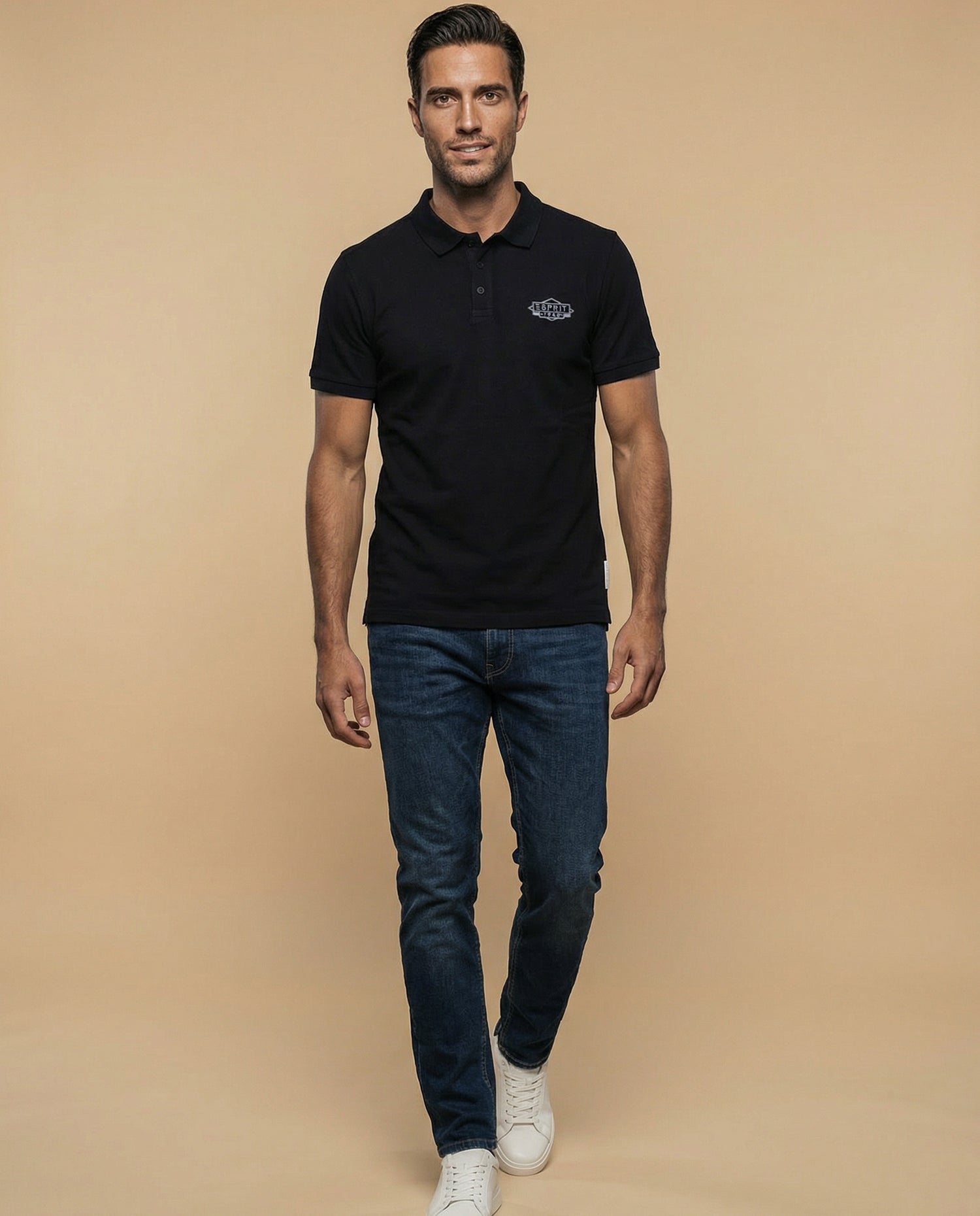 Polo regular logo estampado - Negro