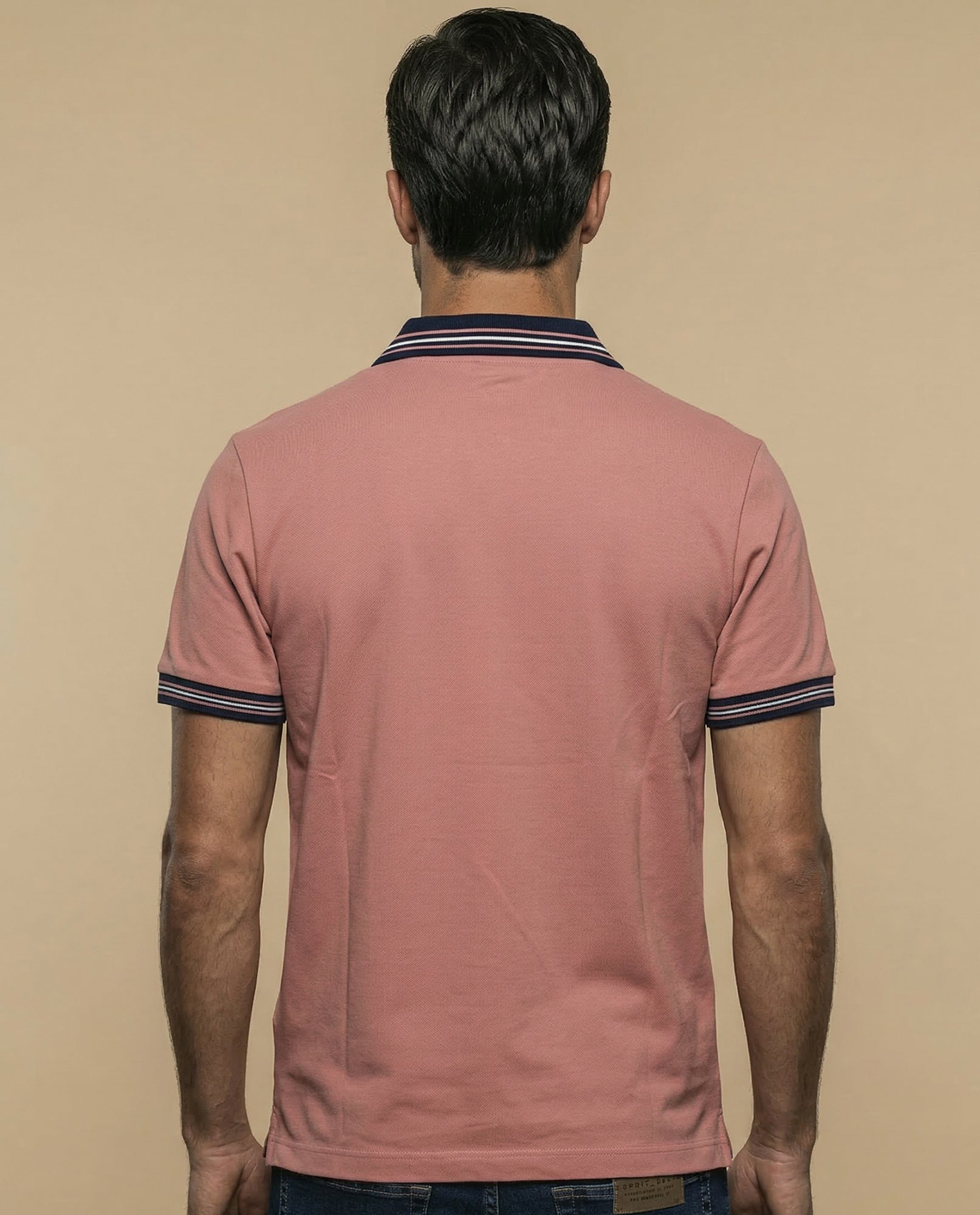 Polo piqué con bordado en pecho y ribetes a rayas - Rosa 34_305E380_ROS171520_4