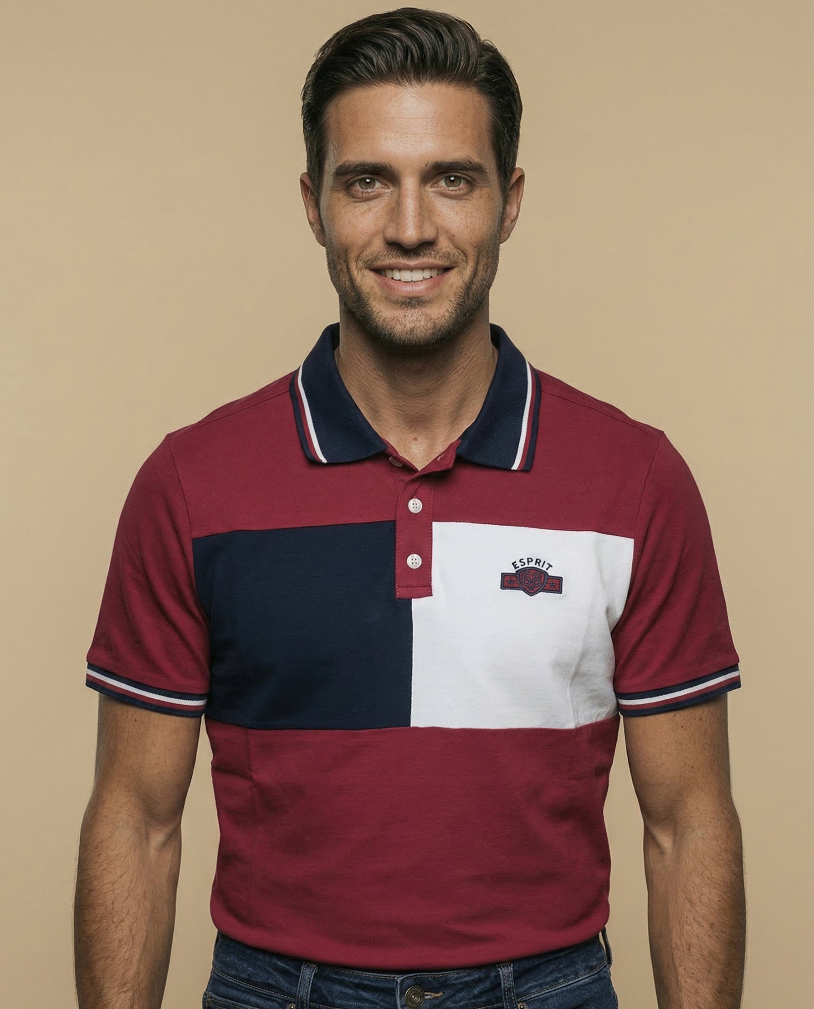 Polo con diseño de bloques y bordado en pecho - Rojo 34_305E382_ROJ181653_0