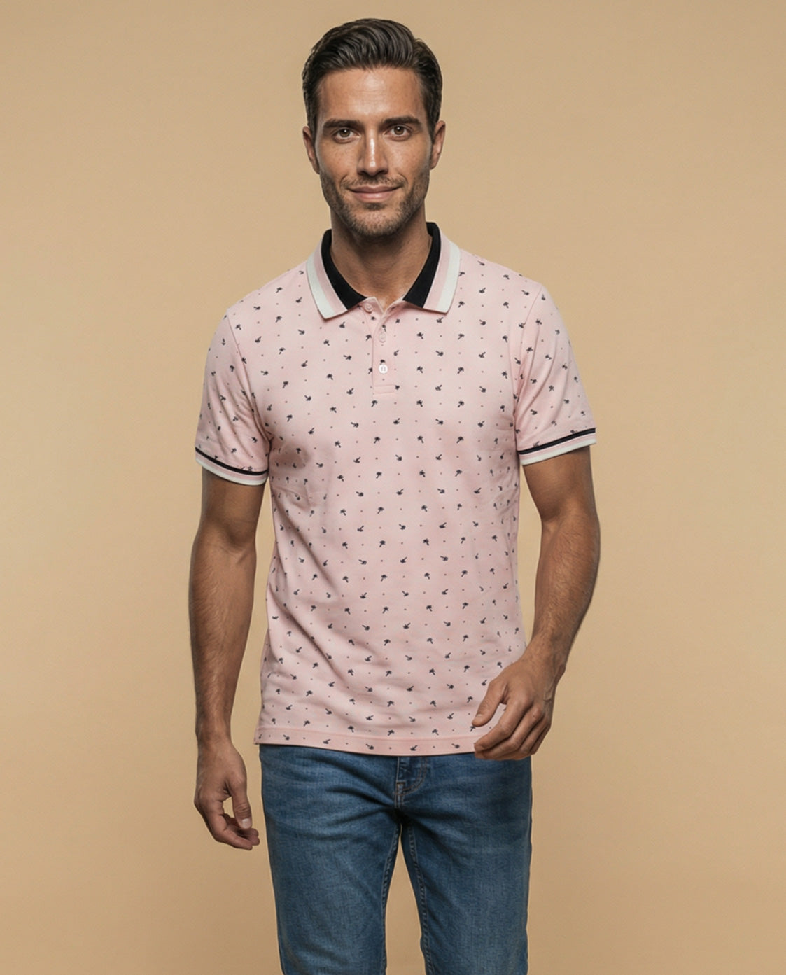 Polo manga corta con estampado de motivos pequeños - Rosa 34_305E385_ROS171643_0