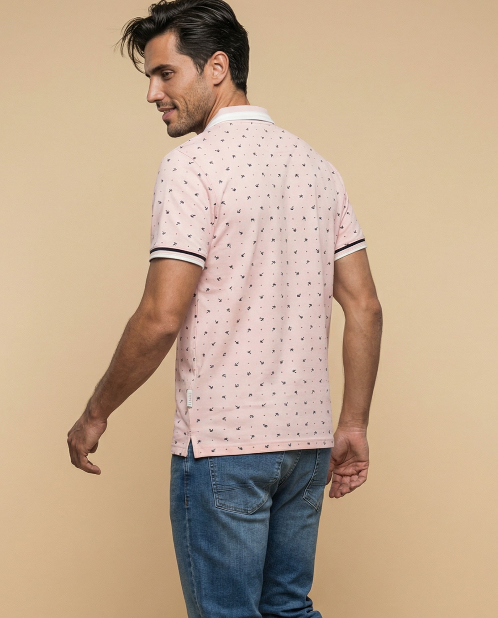 Polo manga corta con estampado de motivos pequeños - Rosa 34_305E385_ROS171643_4