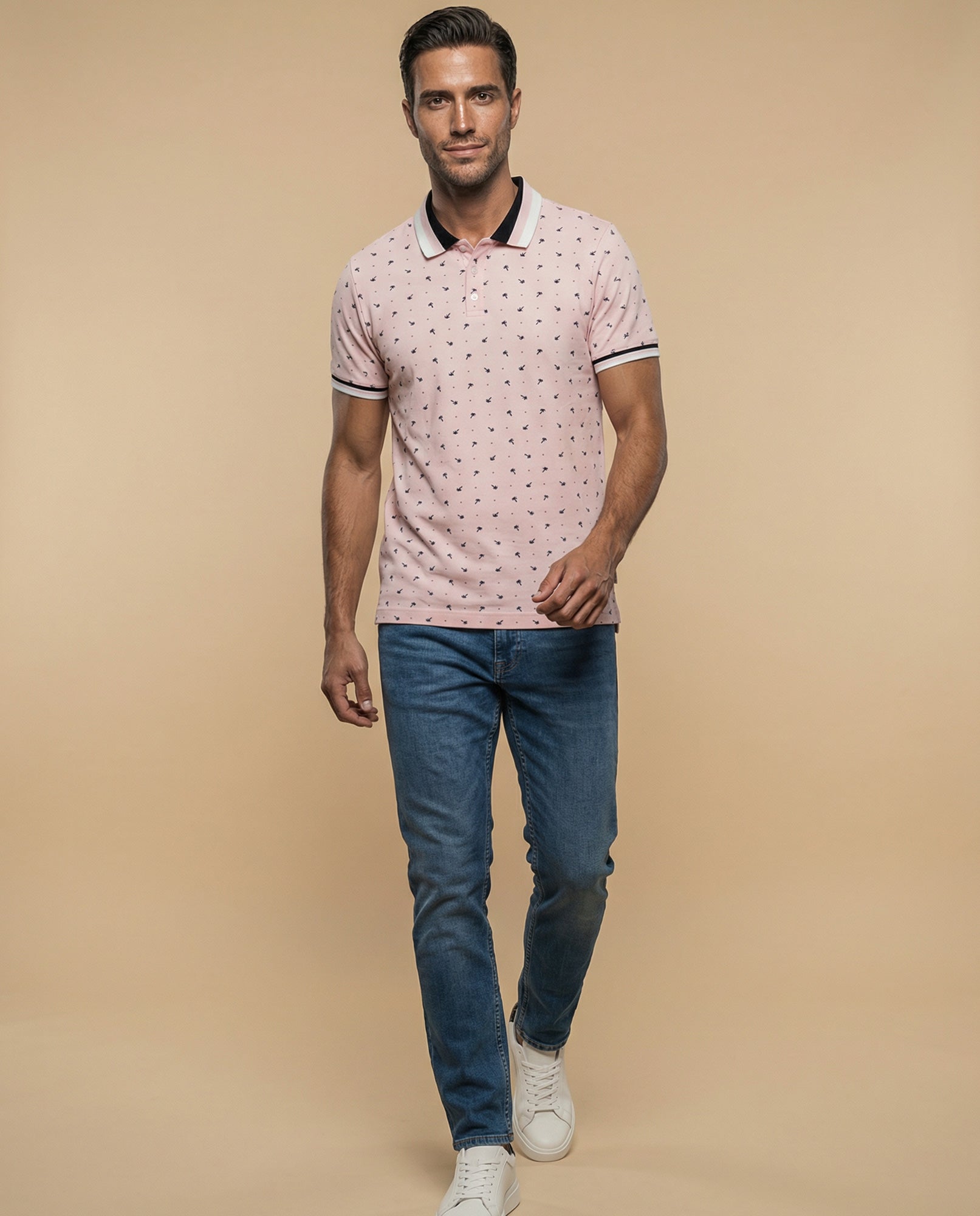 Polo manga corta con estampado de motivos pequeños - Rosa 34_305E385_ROS171643_5