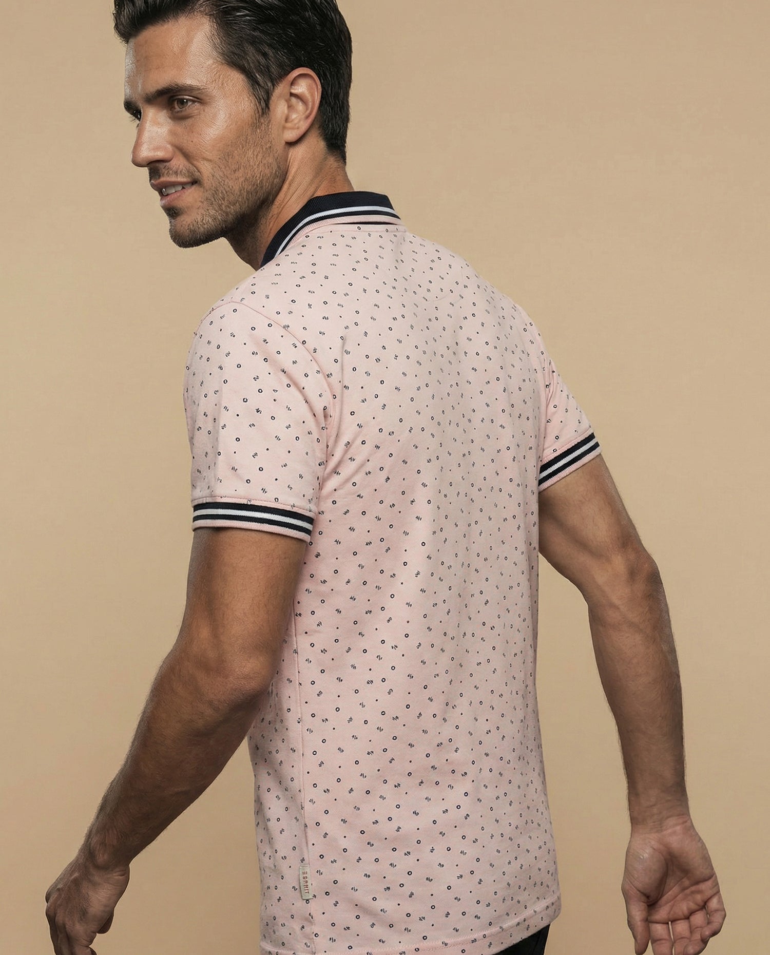 Polo manga corta con estampado de motivos pequeños - Rosa