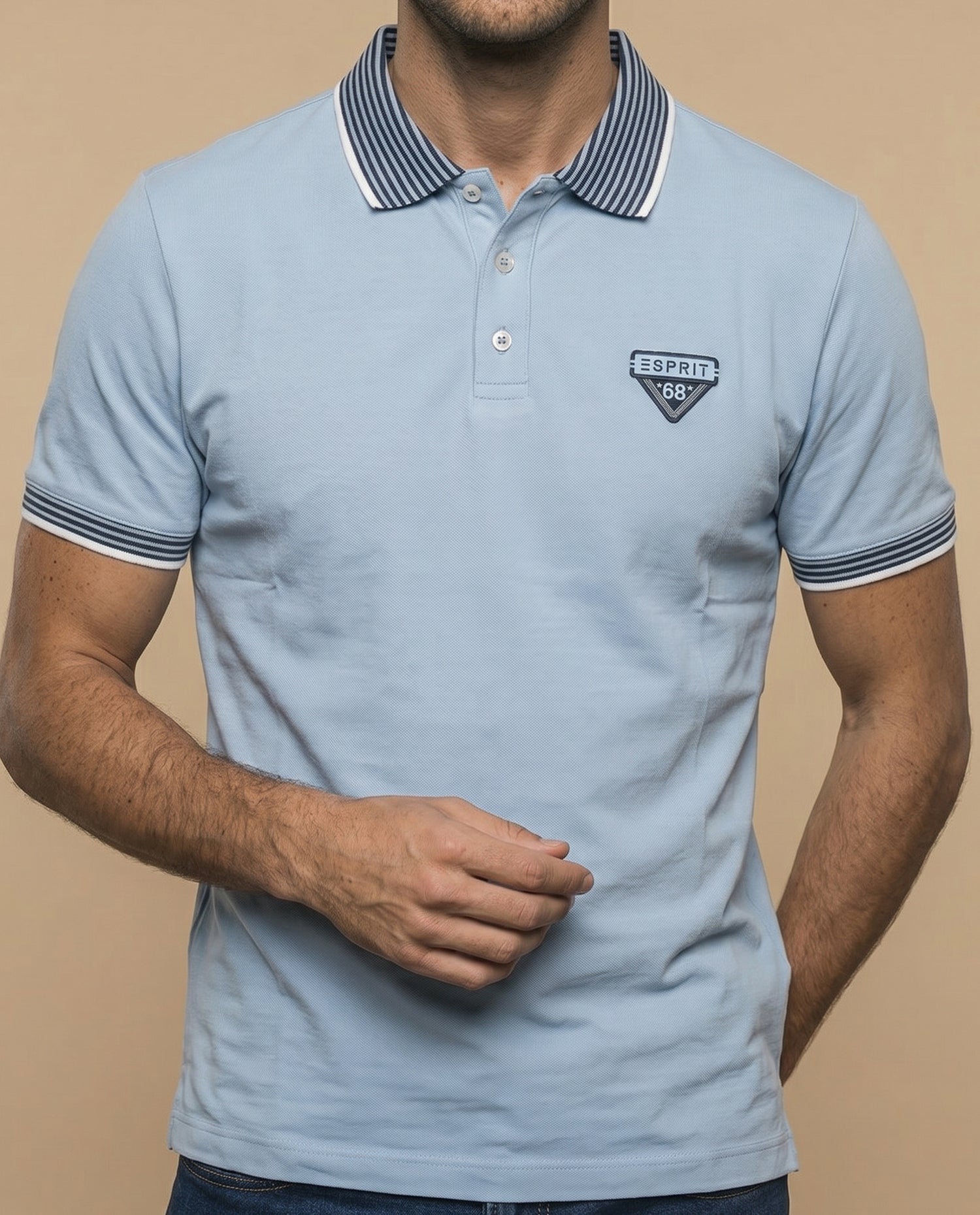 Polo manga corta con cuello camisero a rayas para hombre - Azul