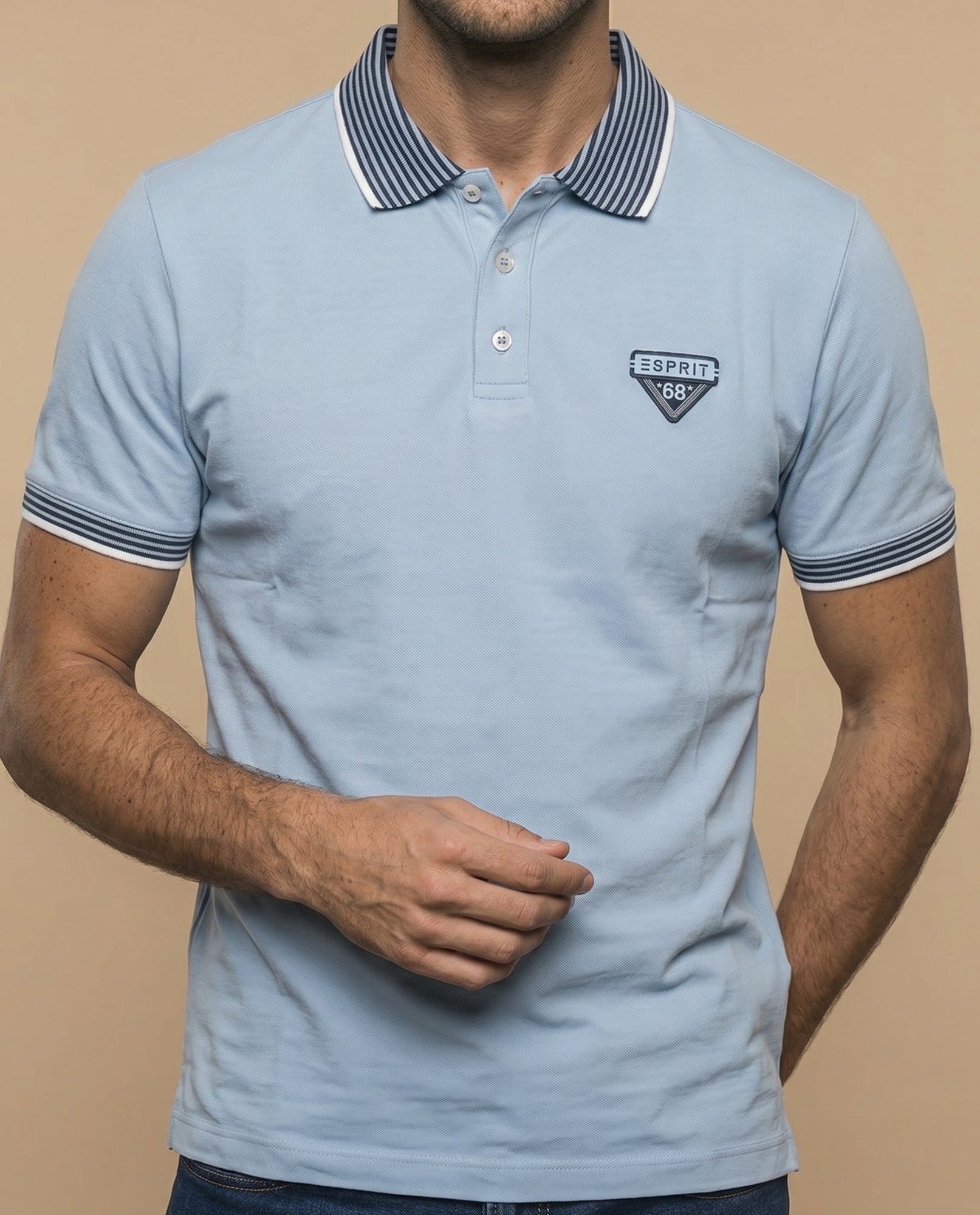 Polo manga corta con cuello camisero a rayas para hombre - Azul 34_305F303_AZU144123_3