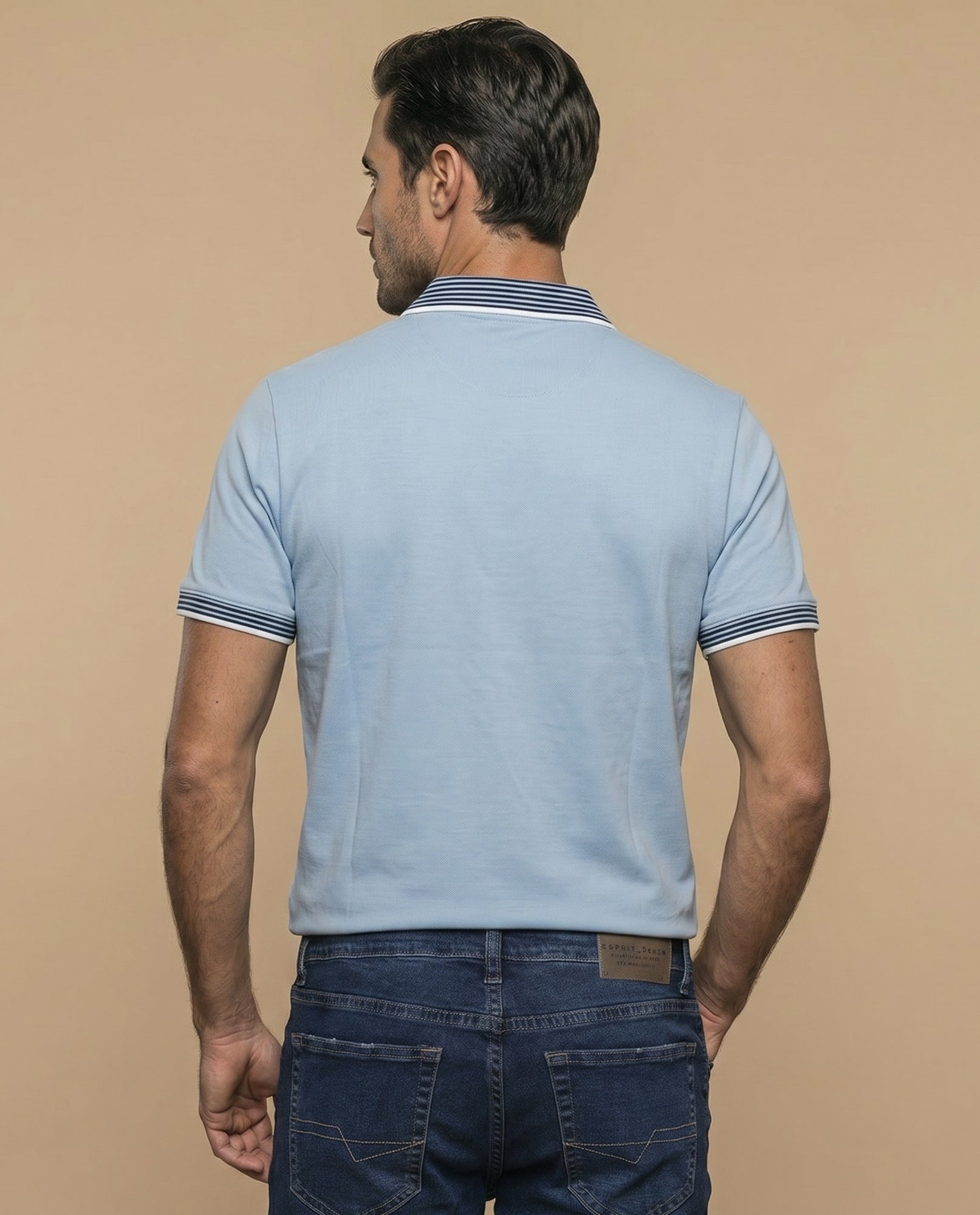 Polo manga corta con cuello camisero a rayas para hombre - Azul 34_305F303_AZU144123_4